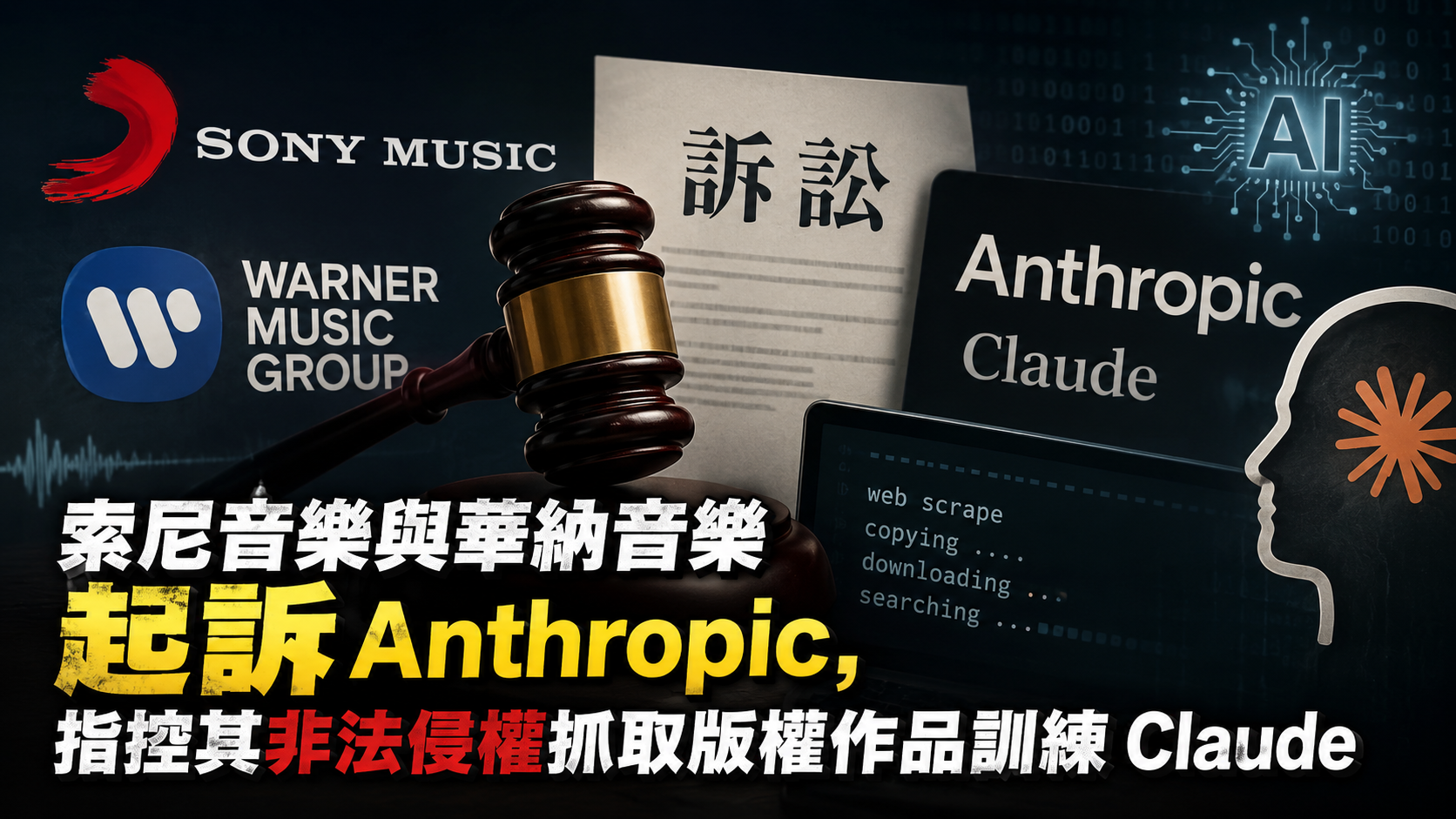 索尼音樂與華納音樂起訴 Anthropic，指控其非法侵權抓取版權作品訓練 Claude